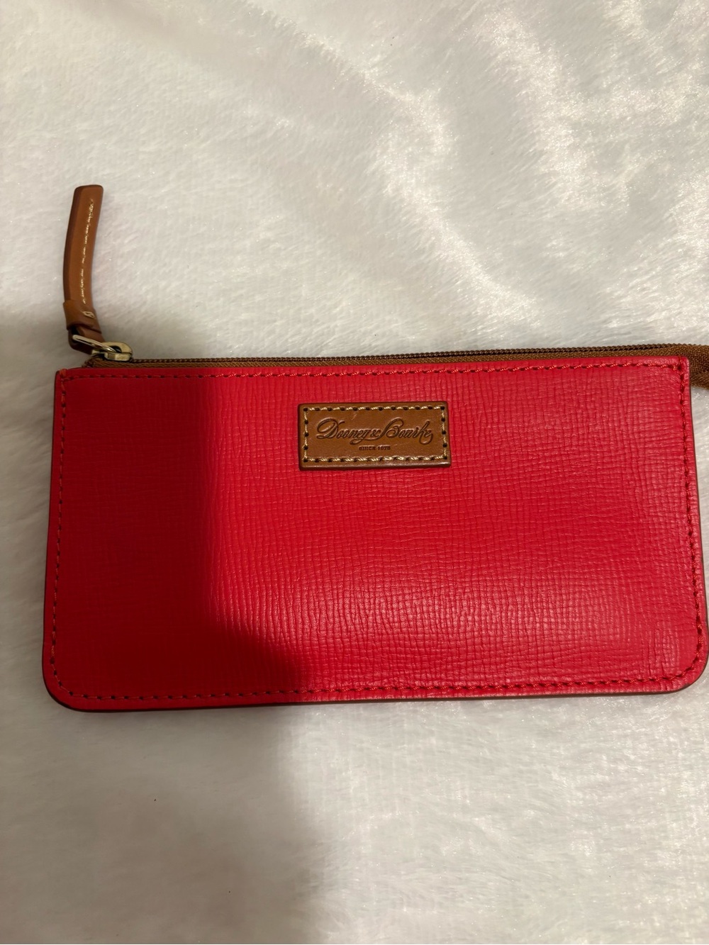 Dooney & Bourke Red Leather Wristlet with Brown Trim - Picture 2 of 11